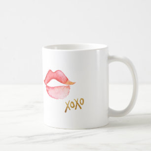 Watercolor Lips & Gold Foil XOXO Coffee Mug