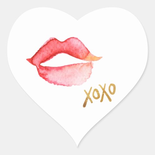 Watercolor Lips  Gold Foil XOXO Heart Sticker