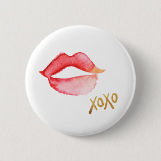 Watercolor Lips & Gold Foil XOXO Pinback Button