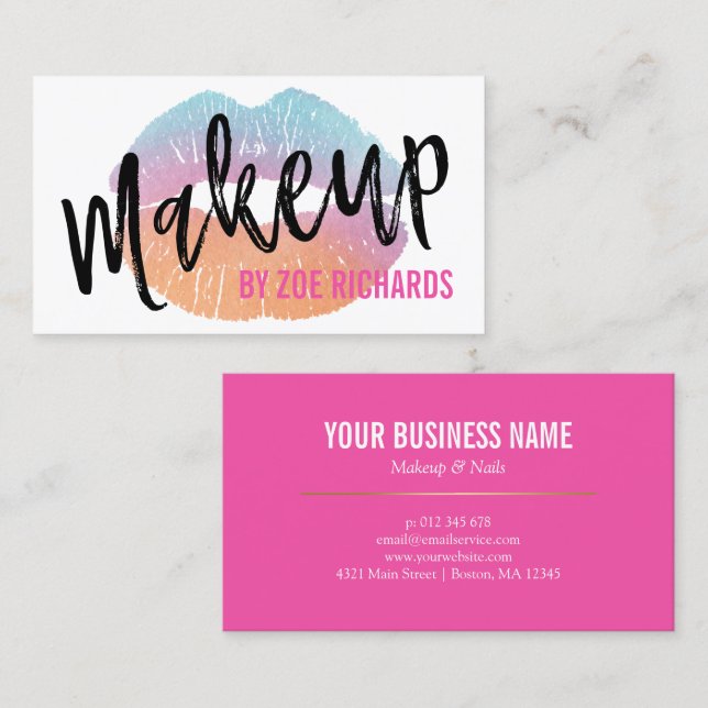 Watercolor Lips | Hot Pink Makeup Artist Business Card (Front/Back)