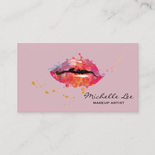 Watercolor Lips Makeup Artist Salon Blush Pink Business Card