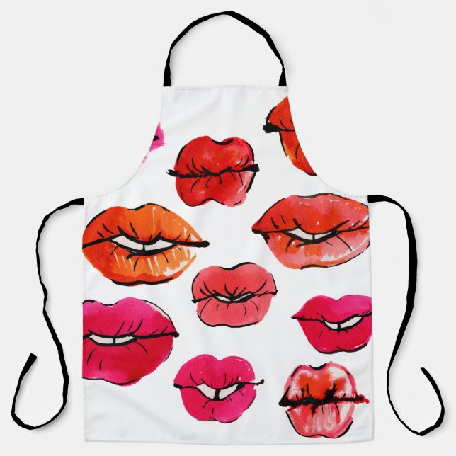 Watercolor lips pattern apron (Front)