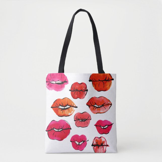 Watercolor lips pattern tote bag (Front)