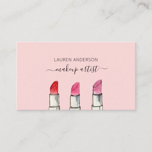 Watercolor Lipstick Makeup artist Business Card