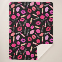 Watercolor Lipstick Pattern Makeup Artist Sherpa B Sherpa Blanket