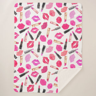 Watercolor Lipstick Pattern Makeup Artist Sherpa Blanket