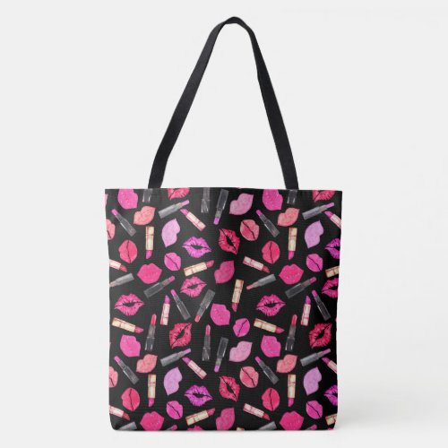 Watercolor Lipstick Pattern Makeup Artist Tote Bag