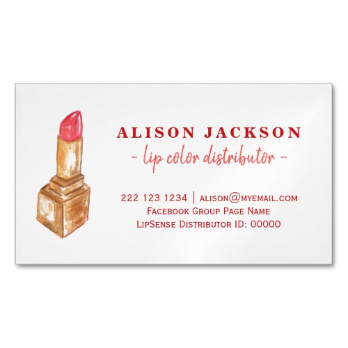 Watercolor lipstick red gold lip color distributor business card magnet