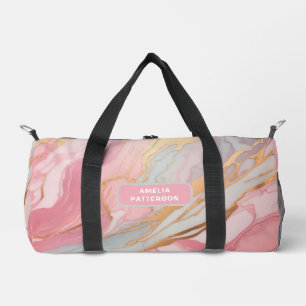 Watercolor Liquid Marble Pattern Personalized Name Duffle Bag