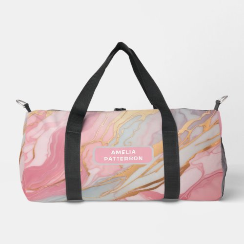 Watercolor Liquid Marble Pattern Personalized Name Duffle Bag