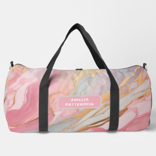 Watercolor Liquid Marble Pattern Personalized Name Duffle Bag