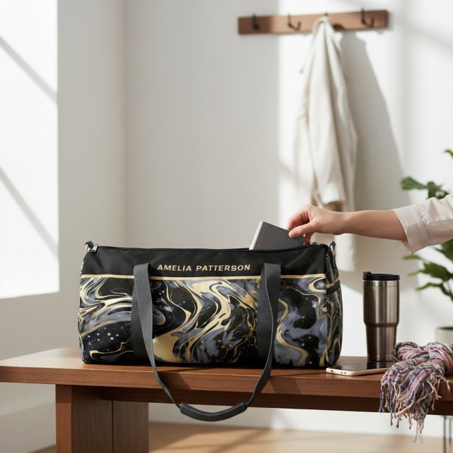 Watercolor Liquid Marble Pattern Personalized Name Duffle Bag (Creator Uploaded)