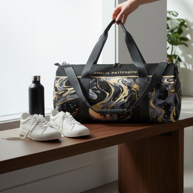 Watercolor Liquid Marble Pattern Personalized Name Duffle Bag (Creator Uploaded)