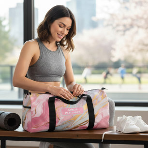 Watercolor Liquid Marble Pattern Personalized Name Duffle Bag