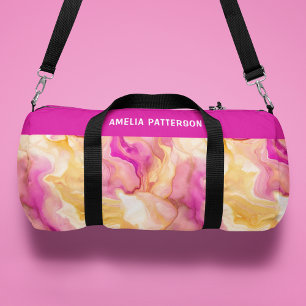 Watercolor Liquid Marble Pattern Personalized Name Duffle Bag