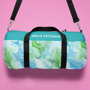 Watercolor Liquid Marble Pattern Personalized Name Duffle Bag