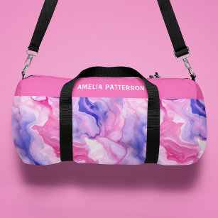 Watercolor Liquid Marble Pattern Personalized Name Duffle Bag