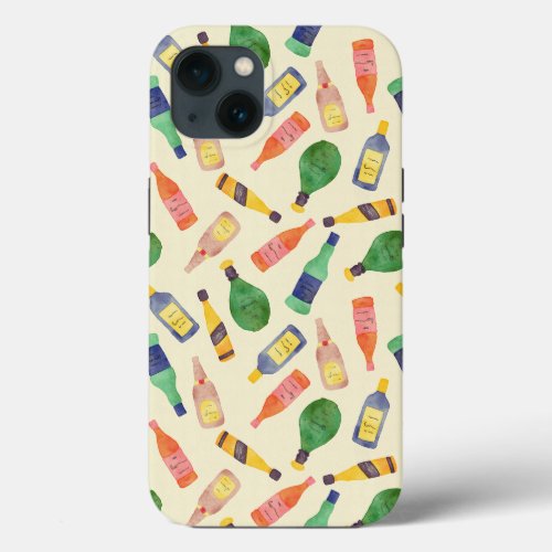 Watercolor Liquor Bottle Pattern iPhone 13 Case