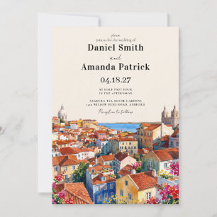Watercolor Lisbon Portugal European Wedding Invitation