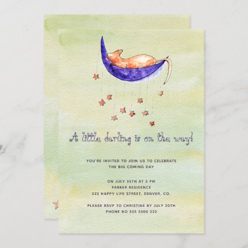 Watercolor little baby on the way baby shower invitation