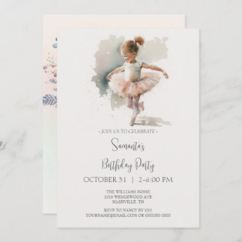 Watercolor Little Ballerina Invitation