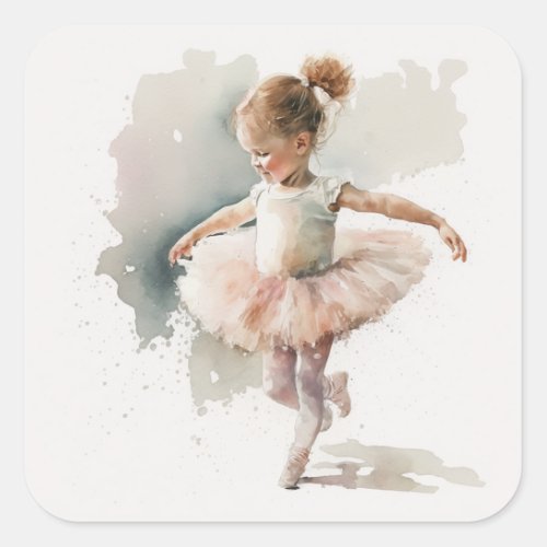 Watercolor Little Ballerina Square Sticker