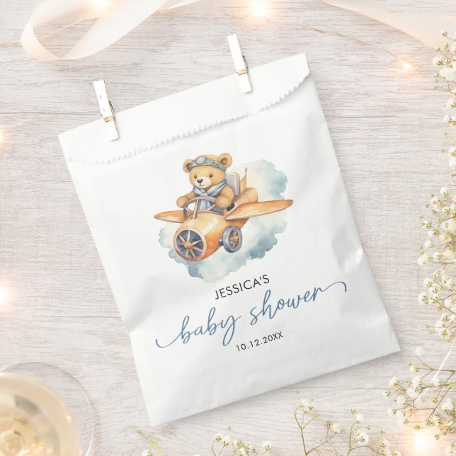 Watercolor Little Bear Baby Shower Boy Favor Bag (Clipped)