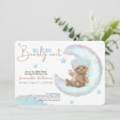 Watercolor Little bear & moon baby shower  Invitation (Standing Front)