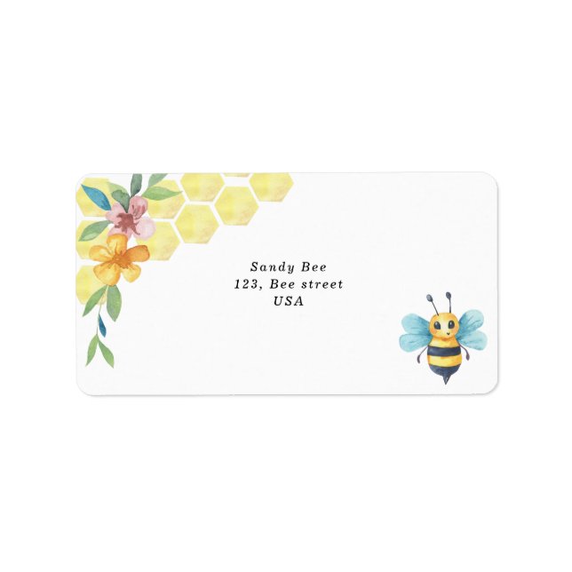 Watercolor little bee and honeycombs label (Front)