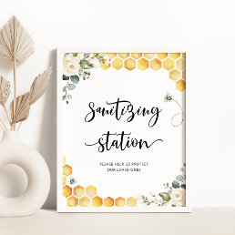 Watercolor Little bee Sanitizing Station Poster