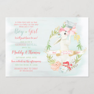 Watercolor Little Bird and Bunny Gender Reveal Invitation