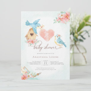 Watercolor Little Birds Girl Baby Shower Invitation