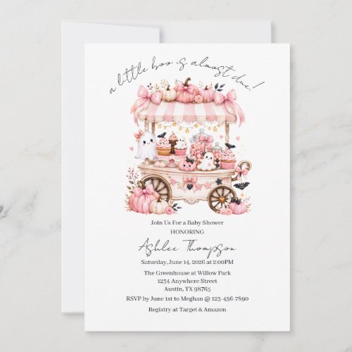 Watercolor Little Boo Almost Due Pink Baby Shower Invitation