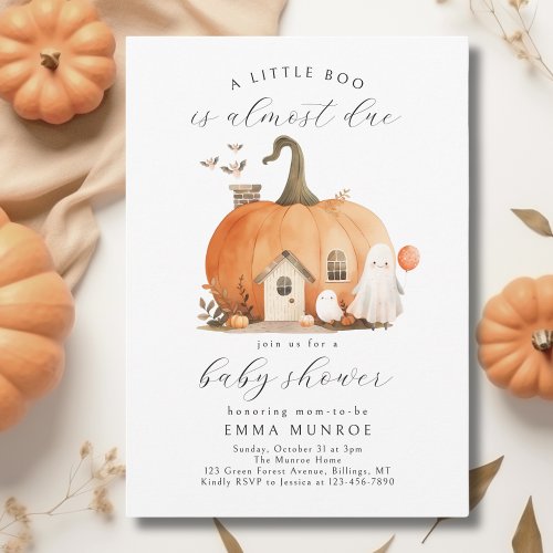 Watercolor Little Boo is Almost Due Baby Shower Invitation