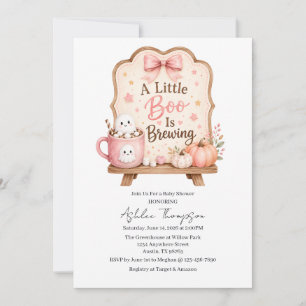 Watercolor Little Boo is Brewing Pink Baby Shower Invitation