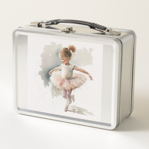 watercolor littlecute ballerina in a pink dress metal lunch box