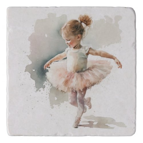 watercolor littlecute ballerina in a pink Trivet