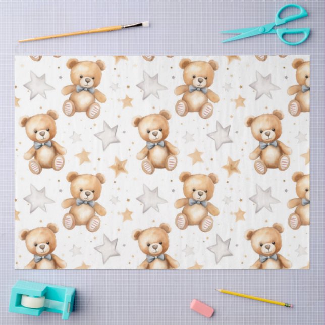 Watercolor Little Cute Bear Star Nursery Decoupage Tissue Paper (Craft)