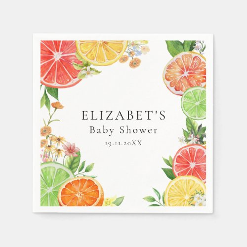 Watercolor Little Cutie Citrus Baby Shower Napkins