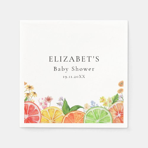 Watercolor Little Cutie Citrus Baby Shower Napkins