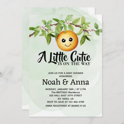 watercolor little cutie is on the way baby shower invitation
