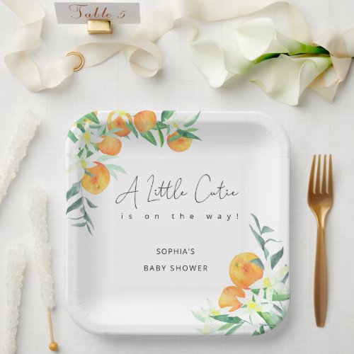 Watercolor Little cutie is on the way baby shower Paper Plates