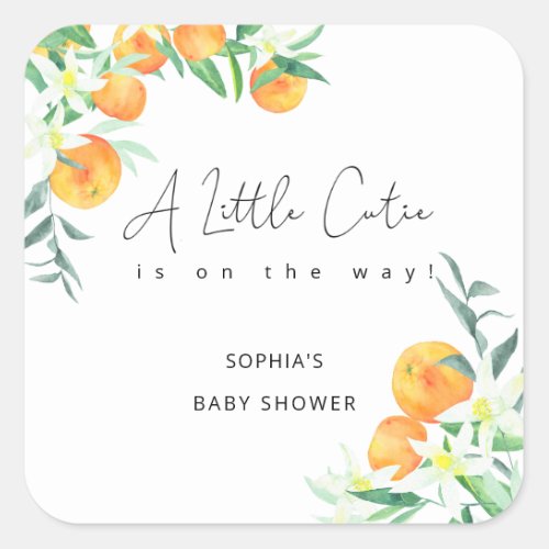 Watercolor Little cutie is on the way baby shower Square Sticker