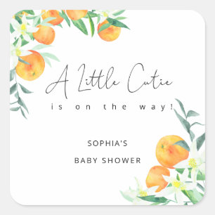 Watercolor Little cutie is on the way baby shower Square Sticker