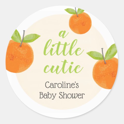 Watercolor Little Cutie Orange Baby Shower Classic Round Sticker