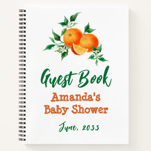 Watercolor Little Cutie Orange Baby Shower Guest Notebook