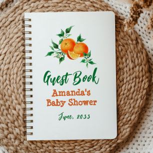 Watercolor Little Cutie Orange Baby Shower Guest Notebook