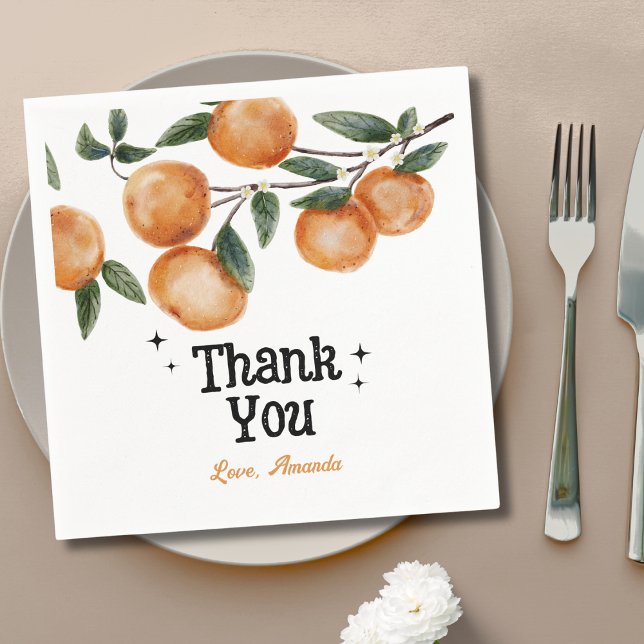 Watercolor Little Cutie Orange Citrus Thank You Napkins (Creator Uploaded)