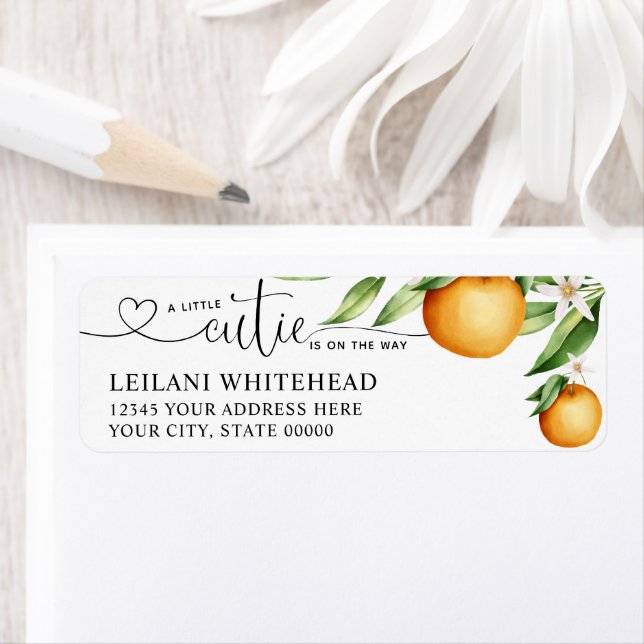 Watercolor Little Cutie Oranges Baby Shower Label (Insitu)