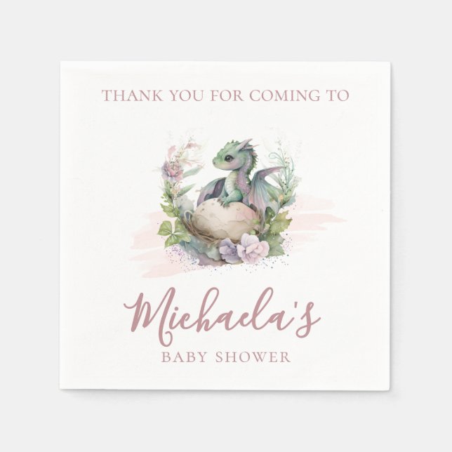 Watercolor Little Dragon Baby Shower Thank You Napkins (Front)
